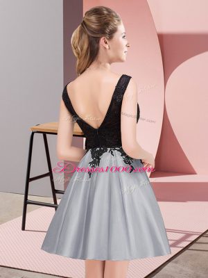 Artistic Satin Scoop Sleeveless Zipper Lace Vestidos de Damas in Grey