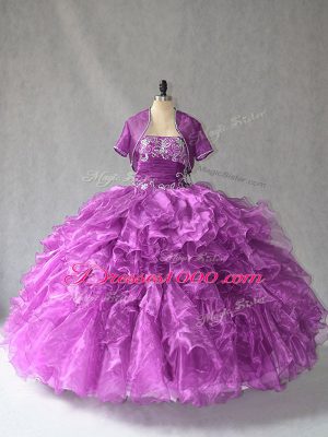 Custom Designed Purple Strapless Neckline Beading and Ruffles Sweet 16 Dress Sleeveless Lace Up