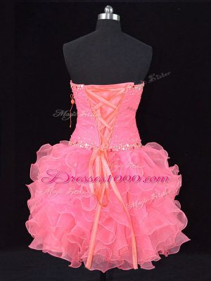 Dazzling Sleeveless Beading and Ruching Lace Up Dress Like A Star with Rose Pink