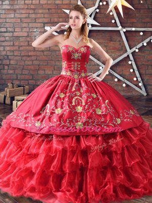 Red Organza Sweet 16 Dresses Embroidery and Ruffled Layers