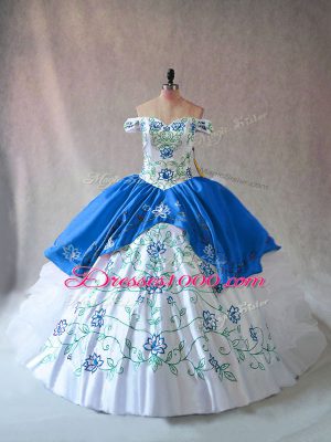 Blue And White Sleeveless Organza Lace Up Sweet 16 Dress for Sweet 16 and Quinceanera