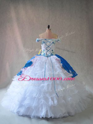 Blue And White Sleeveless Organza Lace Up Sweet 16 Dress for Sweet 16 and Quinceanera