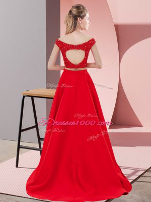 High End Sleeveless Sweep Train Backless Beading Dress for Prom