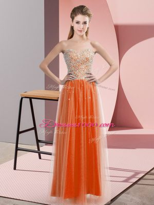 Custom Made Orange Red Tulle Lace Up Sweetheart Sleeveless Floor Length Pageant Gowns Beading