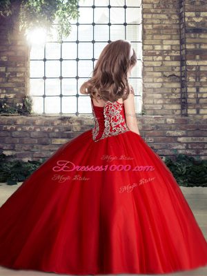 Modern Tulle Sleeveless Floor Length Custom Made Pageant Dress and Beading