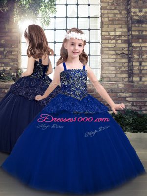 Blue Custom Made Party and Military Ball and Sweet 16 with Beading Straps Sleeveless Lace Up