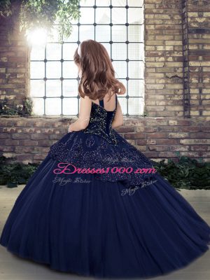 Blue Custom Made Party and Military Ball and Sweet 16 with Beading Straps Sleeveless Lace Up