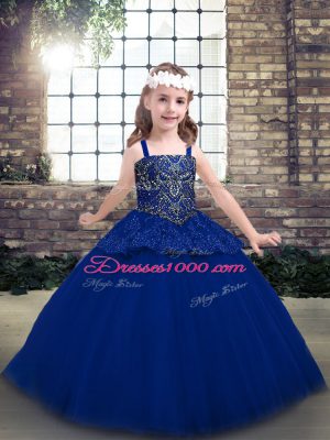 Blue Custom Made Party and Military Ball and Sweet 16 with Beading Straps Sleeveless Lace Up