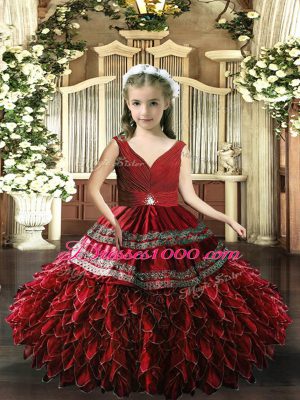 Floor Length Ball Gowns Sleeveless Red Pageant Gowns For Girls Backless