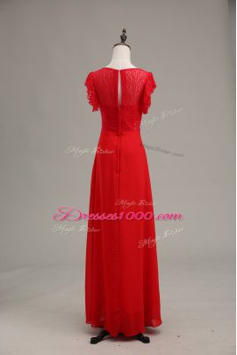 Stylish Beading and Lace Going Out Dresses Red Zipper Sleeveless Floor Length