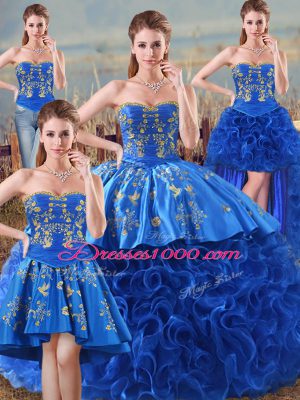 Flirting Ball Gowns Quinceanera Dresses Royal Blue Sweetheart Fabric With Rolling Flowers Sleeveless Floor Length Lace Up