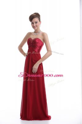 High End Empire Prom Gown Wine Red Sweetheart Chiffon Sleeveless Floor Length Lace Up