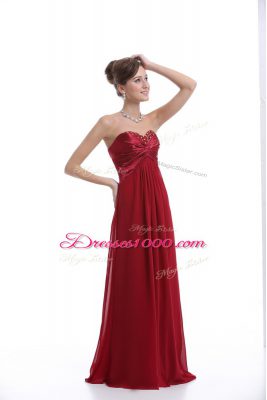 High End Empire Prom Gown Wine Red Sweetheart Chiffon Sleeveless Floor Length Lace Up