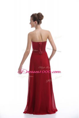 High End Empire Prom Gown Wine Red Sweetheart Chiffon Sleeveless Floor Length Lace Up