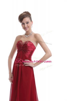 High End Empire Prom Gown Wine Red Sweetheart Chiffon Sleeveless Floor Length Lace Up