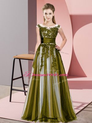 Empire Bridesmaids Dress Olive Green Scoop Tulle Sleeveless Floor Length Zipper