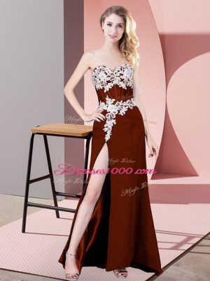 Admirable Rust Red Dress for Prom Prom and Party and Military Ball with Lace and Appliques Sweetheart Sleeveless Zipper