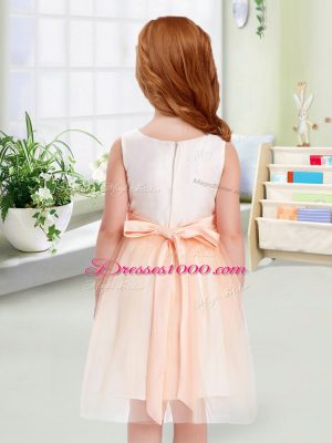 Classical Peach Empire Scoop Sleeveless Tulle Knee Length Zipper Bowknot Toddler Flower Girl Dress