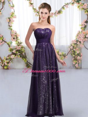 Best Sleeveless Chiffon and Sequined Floor Length Lace Up Wedding Guest Dresses in Dark Purple with Sequins