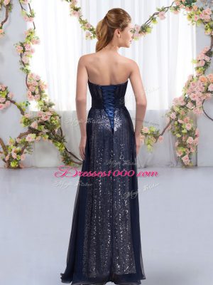 Best Sleeveless Chiffon and Sequined Floor Length Lace Up Wedding Guest Dresses in Dark Purple with Sequins