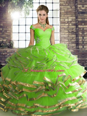 Ball Gowns Quinceanera Dresses Off The Shoulder Tulle Sleeveless Floor Length Lace Up