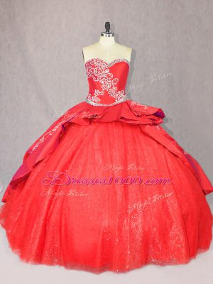 Tulle Sleeveless Floor Length 15th Birthday Dress Court Train and Embroidery