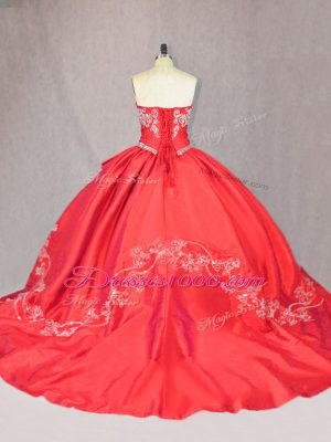 Tulle Sleeveless Floor Length 15th Birthday Dress Court Train and Embroidery