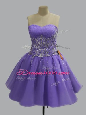 Lavender Organza Lace Up Prom Gown Sleeveless Mini Length Beading