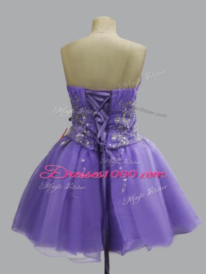 Lavender Organza Lace Up Prom Gown Sleeveless Mini Length Beading