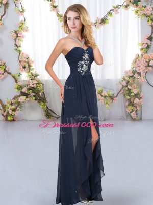 Clearance Navy Blue Chiffon Lace Up Sweetheart Sleeveless Floor Length Quinceanera Court Dresses Beading and Ruffles