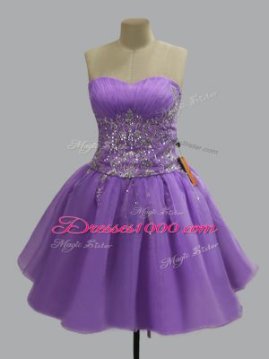 Lavender Lace Up Junior Homecoming Dress Beading Sleeveless Mini Length