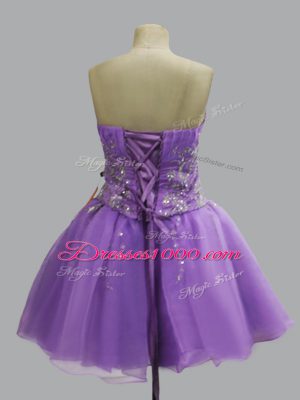 Lavender Lace Up Junior Homecoming Dress Beading Sleeveless Mini Length