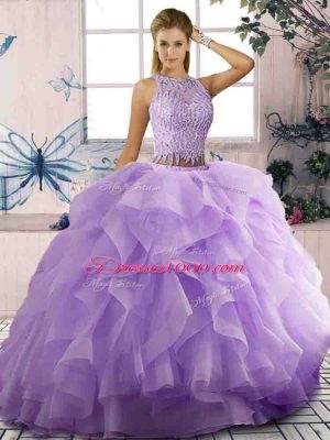 Artistic Lavender Sweet 16 Dresses Sweet 16 and Quinceanera with Beading and Ruffles Scoop Sleeveless Zipper