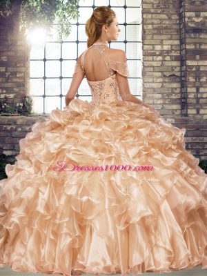 Fuchsia Sleeveless Beading and Ruffles Floor Length Quinceanera Gowns