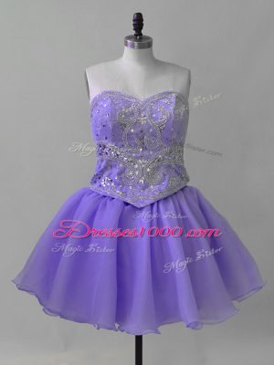 Lavender Sleeveless Organza Lace Up Red Carpet Prom Dress for Prom and Party and Military Ball
