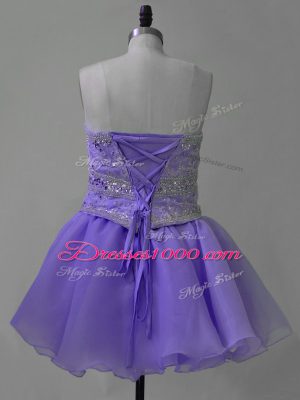 Lavender Sleeveless Organza Lace Up Red Carpet Prom Dress for Prom and Party and Military Ball