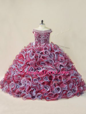 Elegant Multi-color Organza Lace Up Off The Shoulder Sleeveless Sweet 16 Dress Court Train Beading and Ruffles