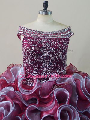 Elegant Multi-color Organza Lace Up Off The Shoulder Sleeveless Sweet 16 Dress Court Train Beading and Ruffles