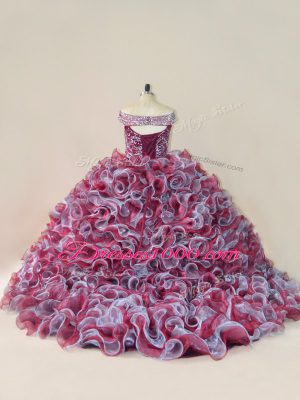 Elegant Multi-color Organza Lace Up Off The Shoulder Sleeveless Sweet 16 Dress Court Train Beading and Ruffles