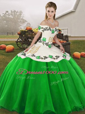 Fantastic Green Off The Shoulder Lace Up Embroidery Quinceanera Gowns Sleeveless
