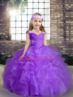 Gorgeous Purple Lace Up Child Pageant Dress Beading Sleeveless Floor Length