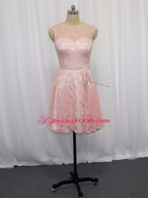 Cheap Pink Zipper Homecoming Dress Beading and Lace Sleeveless Mini Length