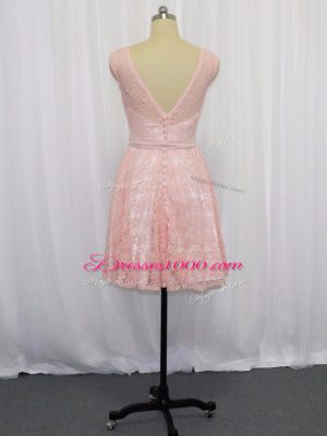 Cheap Pink Zipper Homecoming Dress Beading and Lace Sleeveless Mini Length