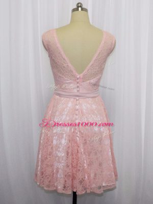 Cheap Pink Zipper Homecoming Dress Beading and Lace Sleeveless Mini Length