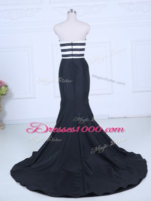 Clearance Brush Train Mermaid Juniors Evening Dress White And Black Strapless Satin Sleeveless Lace Up