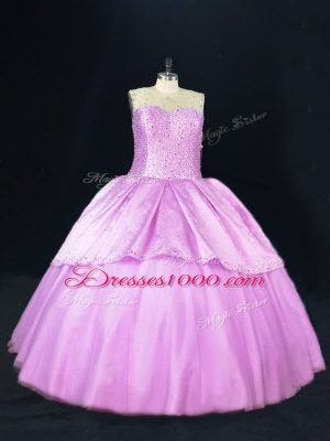 Unique Satin and Tulle Scoop Sleeveless Lace Up Beading 15 Quinceanera Dress in Lilac