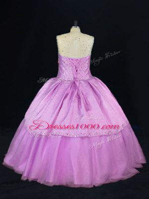 Unique Satin and Tulle Scoop Sleeveless Lace Up Beading 15 Quinceanera Dress in Lilac