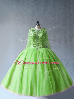 Green Long Sleeves Beading Floor Length 15 Quinceanera Dress