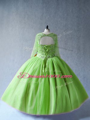 Green Long Sleeves Beading Floor Length 15 Quinceanera Dress