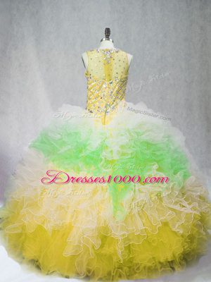 New Arrival Scoop Sleeveless Tulle Sweet 16 Dress Beading and Ruffles Zipper